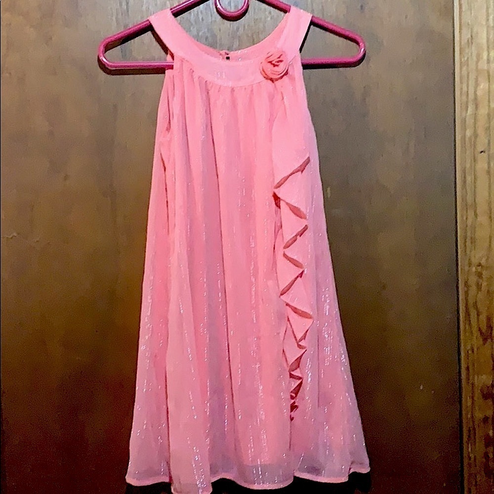 Girls Pink Sparkle Chiffon Dress with Rosette